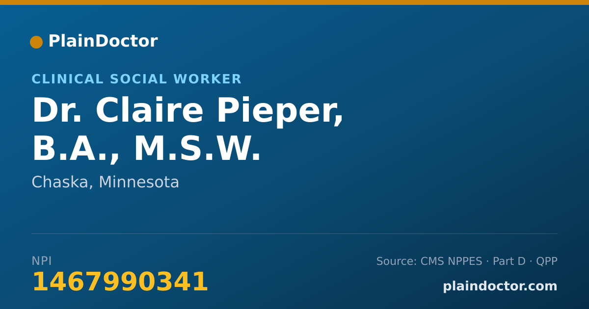 Shareable card for Claire Pieper, B.A., M.S.W. - Clinical Social Worker, Chaska, MN