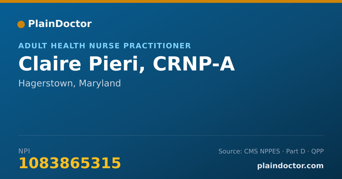 Shareable card for Claire Pieri, CRNP-A - Adult Health Nurse Practitioner, Hagerstown, MD