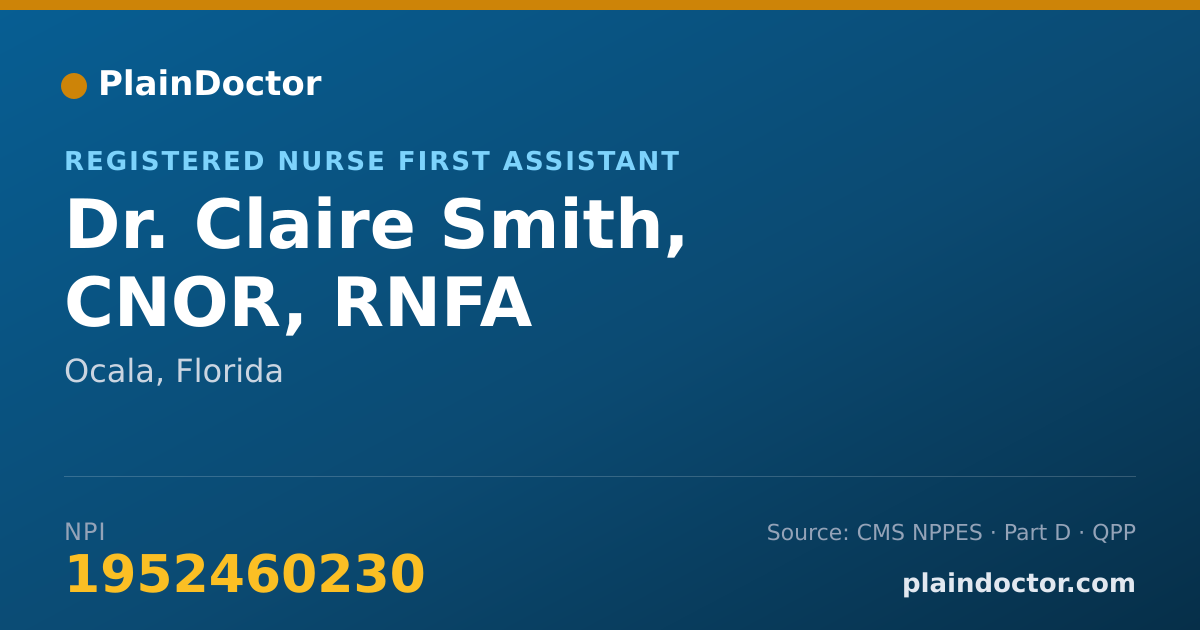 Shareable card for Claire Smith, CNOR, RNFA - Registered Nurse First Assistant, Ocala, FL