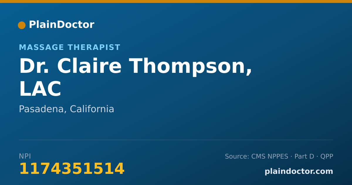 Shareable card for Claire Thompson, LAC - Massage Therapist, Pasadena, CA