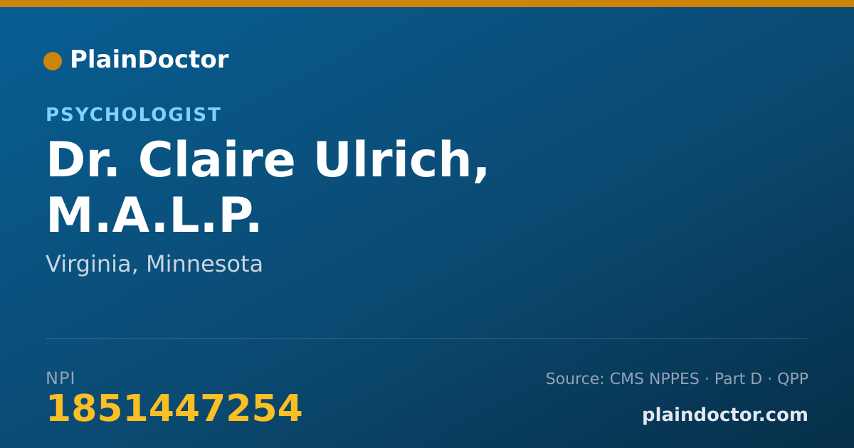 Shareable card for Claire Ulrich, M.A.L.P. - Psychologist, Virginia, MN