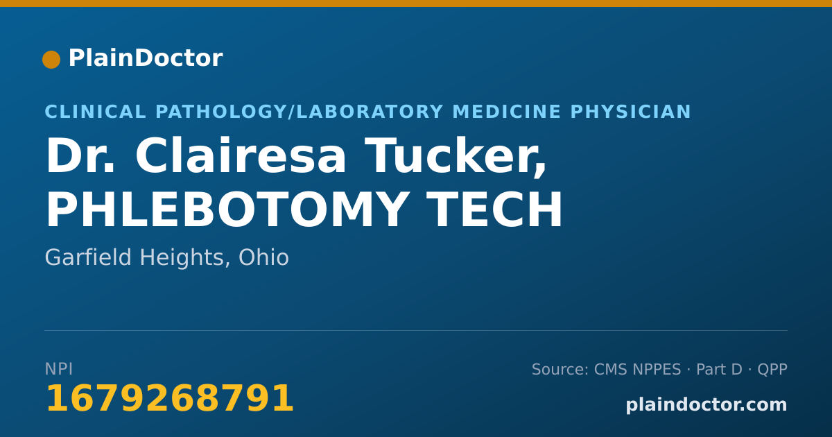 Shareable card for Clairesa Tucker, PHLEBOTOMY TECH - Clinical Pathology/Laboratory Medicine Physician, Garfield Heights, OH