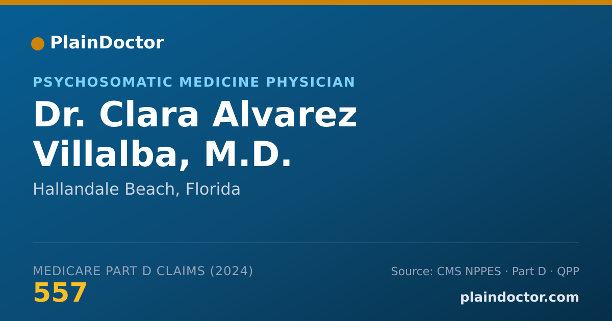 Shareable card for Clara Alvarez Villalba, M.D. - Psychosomatic Medicine Physician, Hallandale Beach, FL