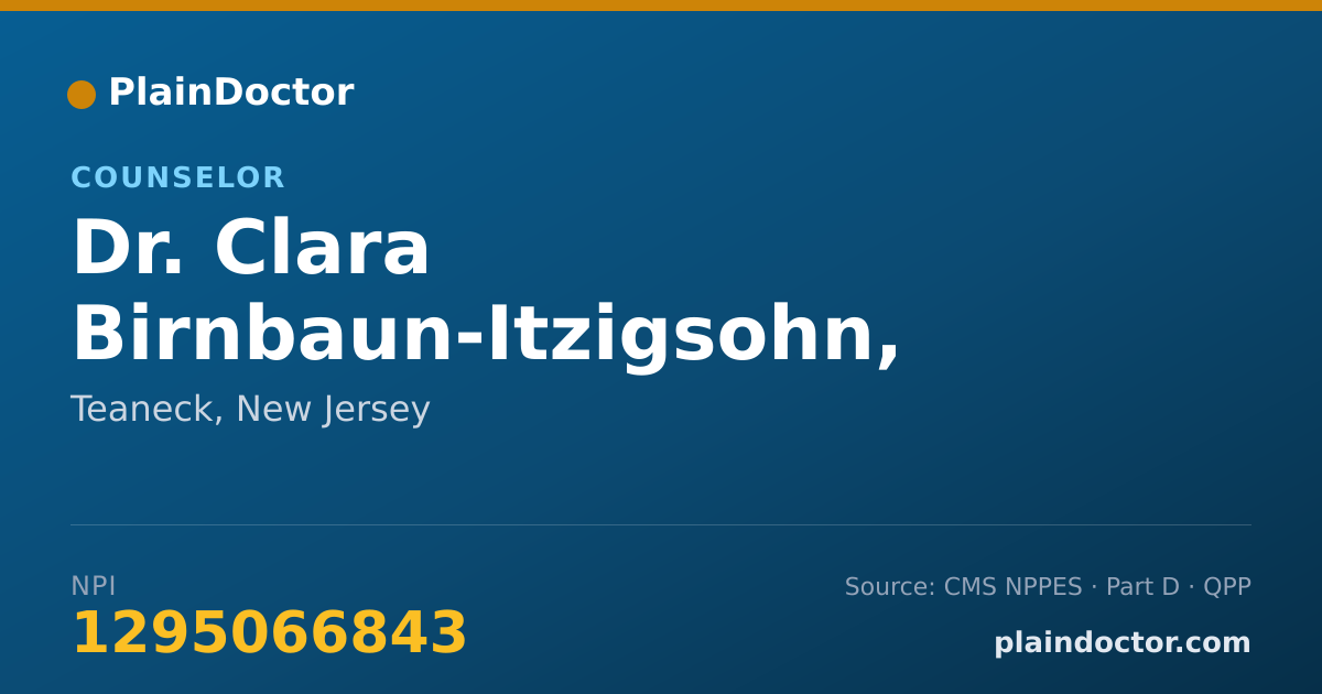 Shareable card for Clara Birnbaun-Itzigsohn, LPC - Counselor, Teaneck, NJ