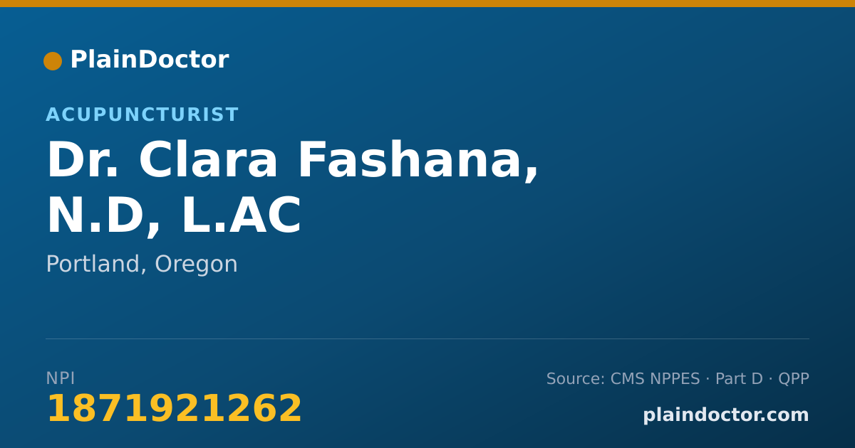 Shareable card for Clara Fashana, N.D, L.AC - Acupuncturist, Portland, OR