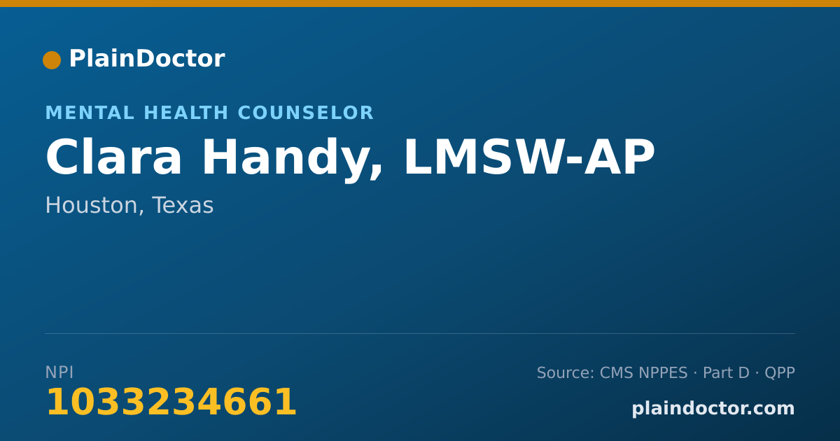Shareable card for Clara Handy, LMSW-AP - Mental Health Counselor, Houston, TX