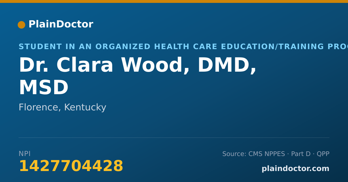 Shareable card for Clara Wood, DMD, MSD - Student in an Organized Health Care Education/Training Program, Florence, KY