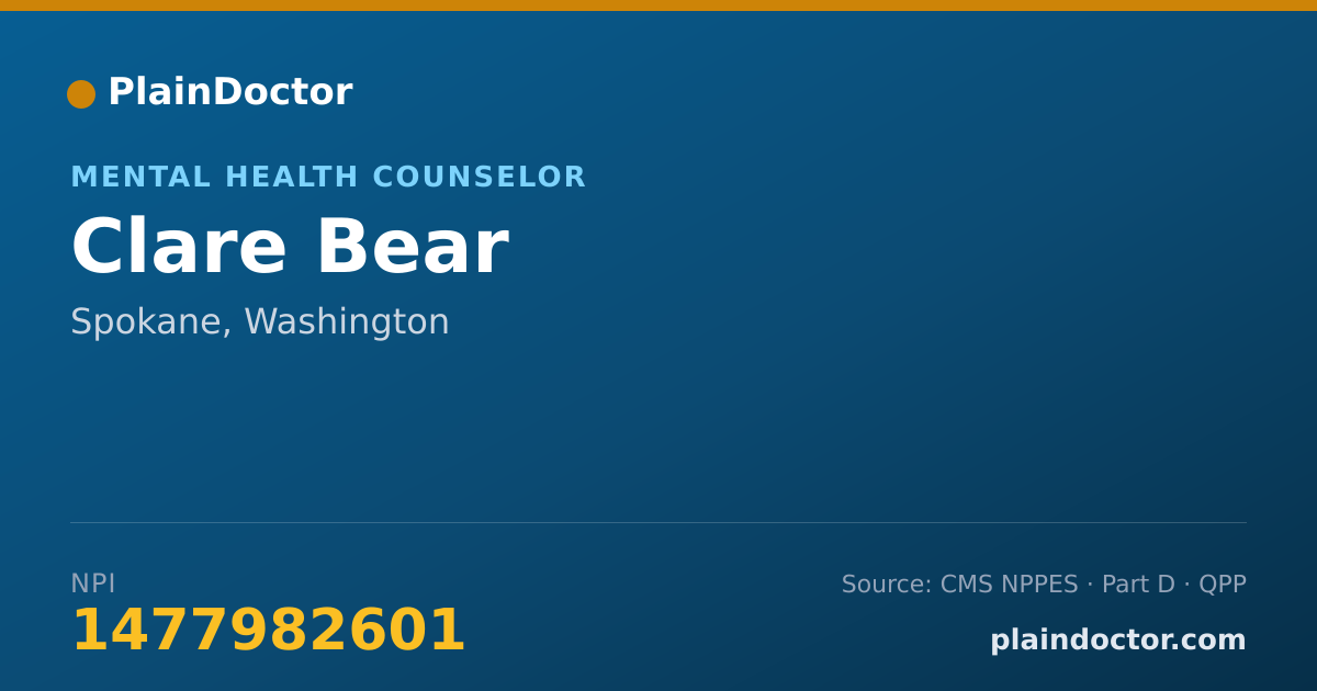 Shareable card for Clare Bear - Mental Health Counselor, Spokane, WA