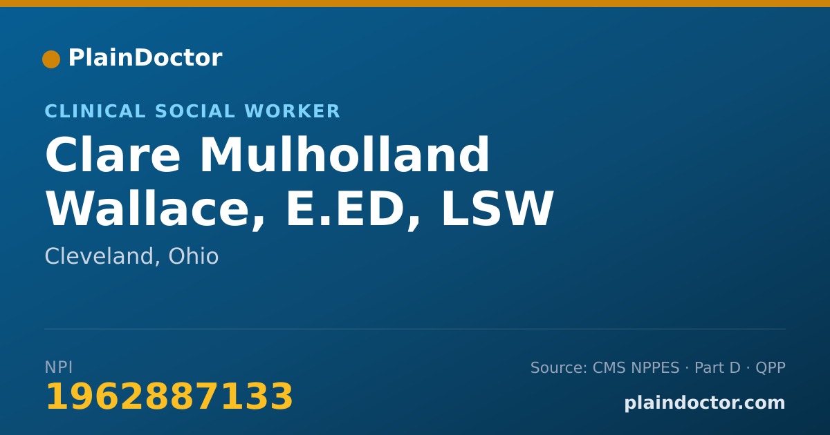 Shareable card for Clare Mulholland Wallace, E.ED, LSW - Clinical Social Worker, Cleveland, OH