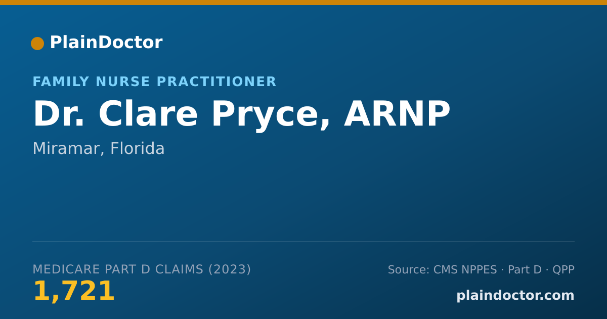 Shareable card for Clare Pryce, ARNP - Family Nurse Practitioner, Miramar, FL