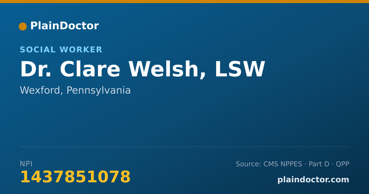 Shareable card for Clare Welsh, LSW - Social Worker, Wexford, PA