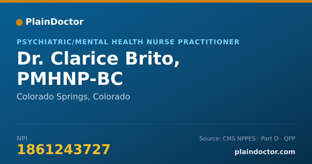 Shareable card for Clarice Brito, PMHNP-BC - Psychiatric/Mental Health Nurse Practitioner, Colorado Springs, CO