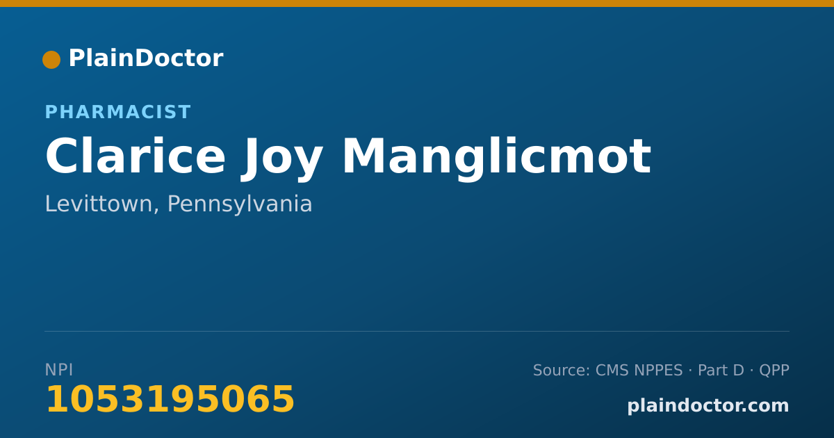 Shareable card for Clarice Joy Manglicmot - Pharmacist, Levittown, PA
