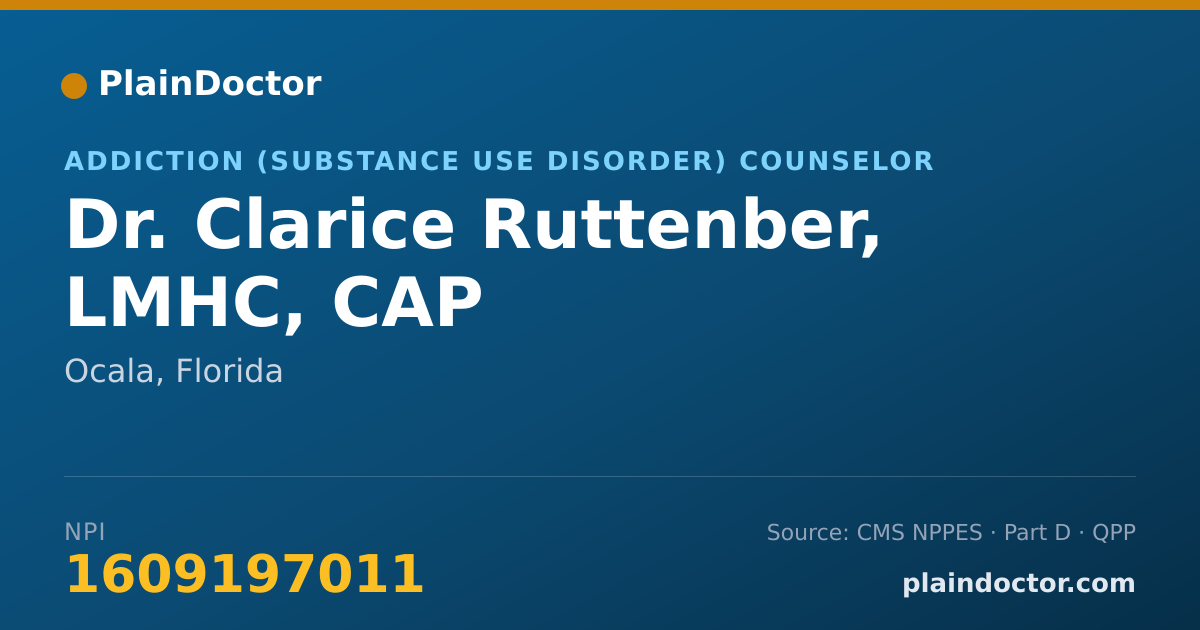 Shareable card for Clarice Ruttenber, LMHC, CAP - Addiction (Substance Use Disorder) Counselor, Ocala, FL