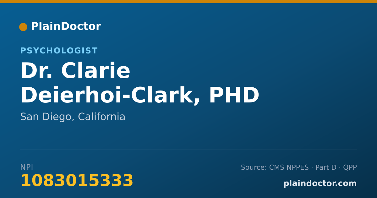 Shareable card for Clarie Deierhoi-Clark, PHD - Psychologist, San Diego, CA