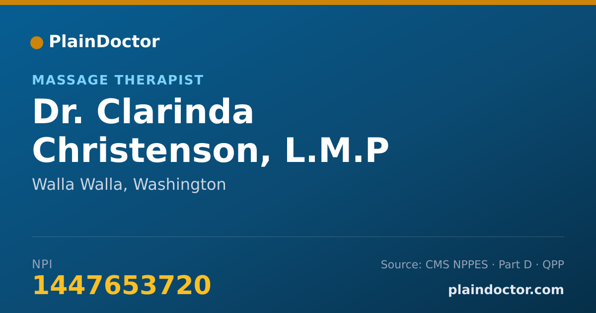 Shareable card for Clarinda Christenson, L.M.P - Massage Therapist, Walla Walla, WA