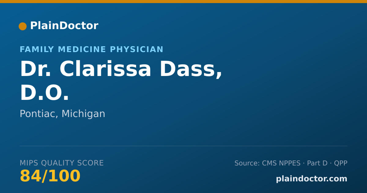 Shareable card for Clarissa Dass, D.O. - Family Medicine Physician, Pontiac, MI