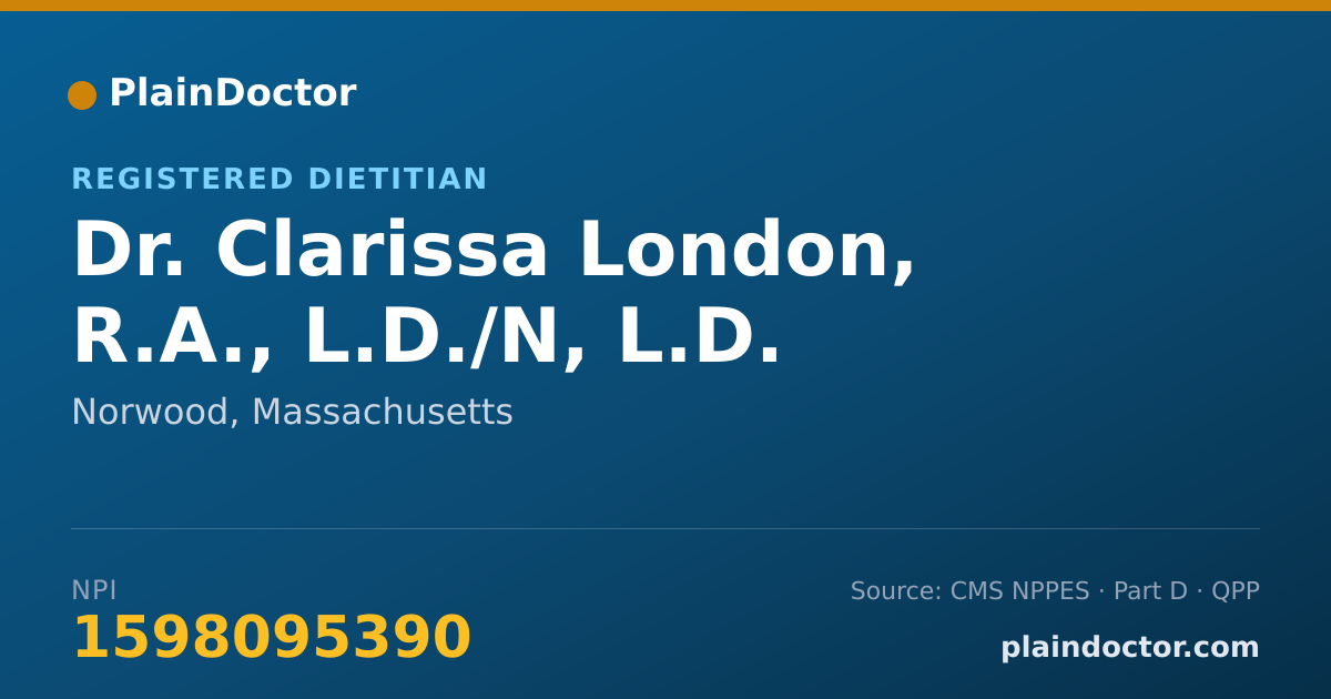 Shareable card for Clarissa London, R.A., L.D./N, L.D. - Registered Dietitian, Norwood, MA