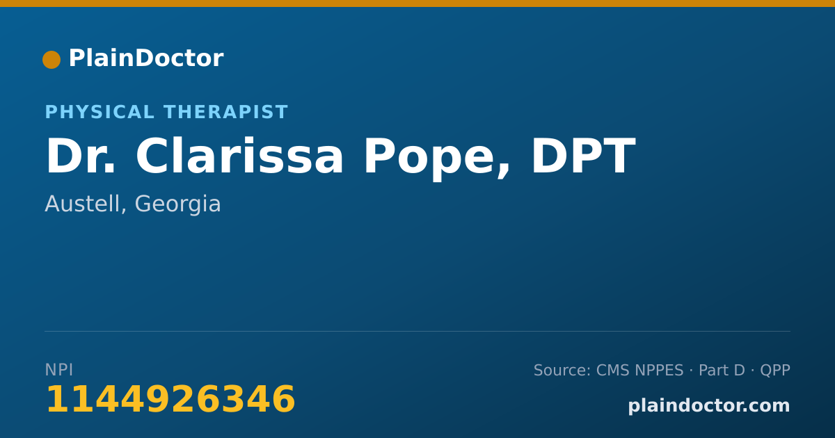 Shareable card for Clarissa Pope, DPT - Physical Therapist, Austell, GA