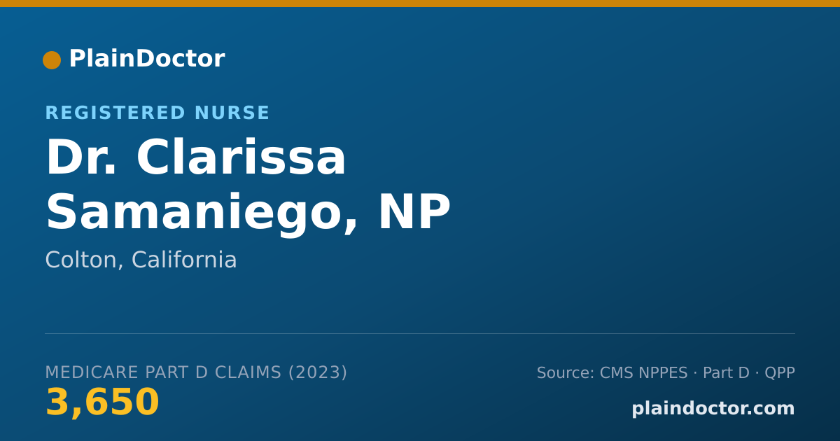 Shareable card for Clarissa Samaniego, NP - Registered Nurse, Colton, CA