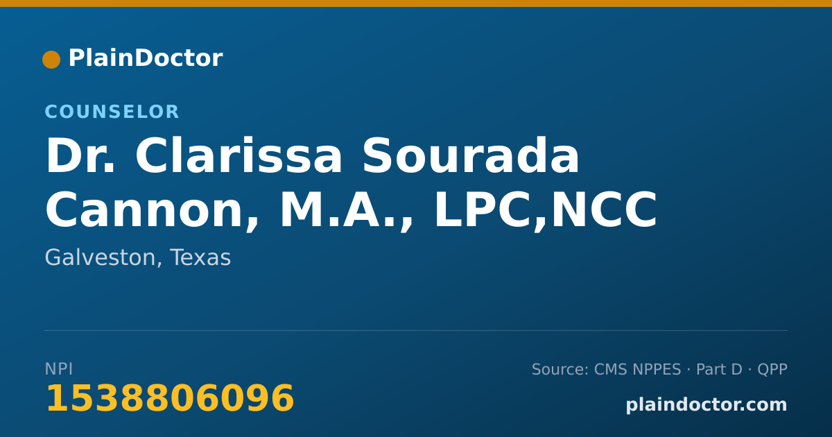 Shareable card for Clarissa Sourada Cannon, M.A., LPC,NCC - Counselor, Galveston, TX