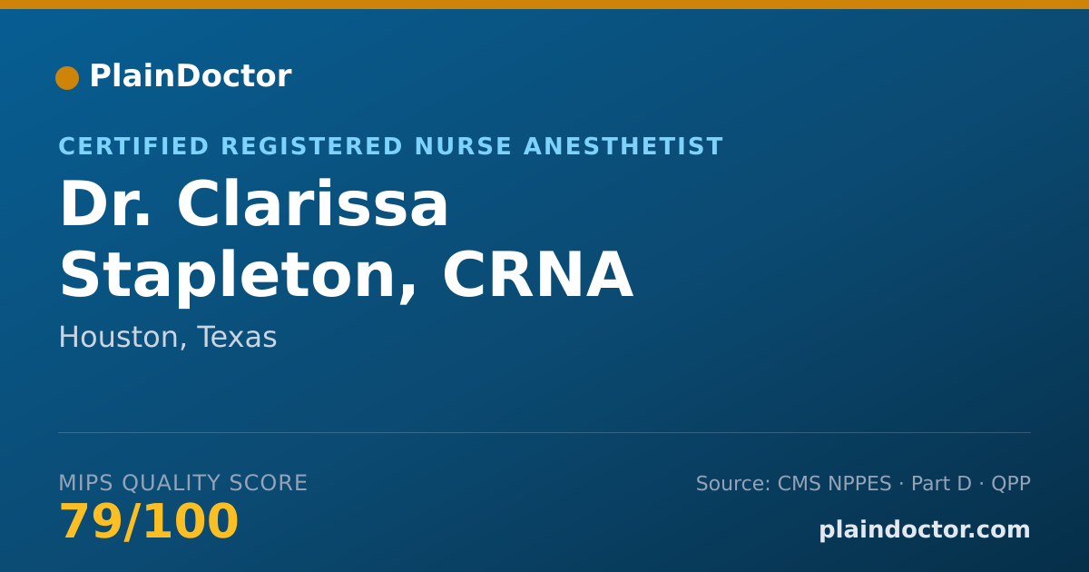 Shareable card for Clarissa Stapleton, CRNA - Certified Registered Nurse Anesthetist, Houston, TX