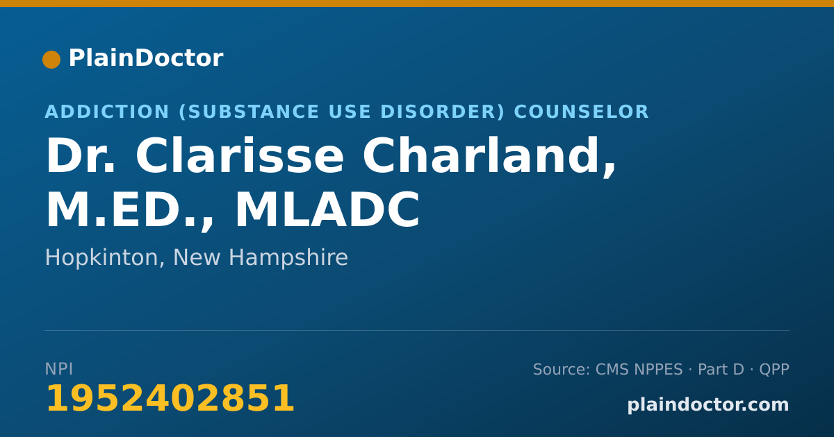 Shareable card for Clarisse Charland, M.ED., MLADC - Addiction (Substance Use Disorder) Counselor, Hopkinton, NH