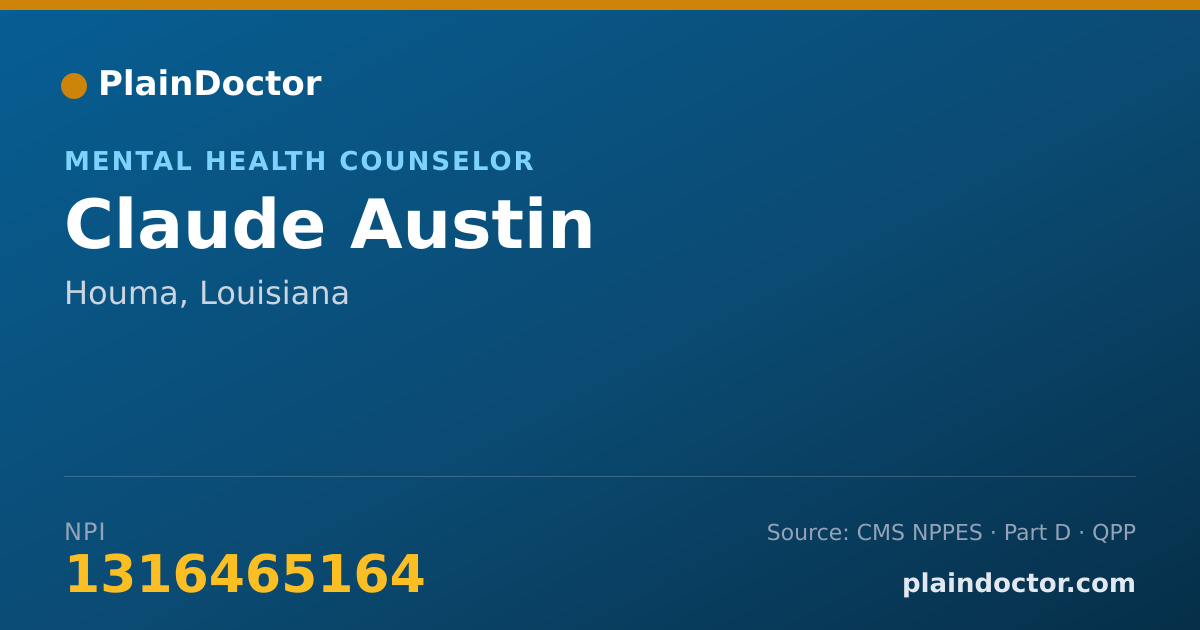 Shareable card for Claude Austin - Mental Health Counselor, Houma, LA