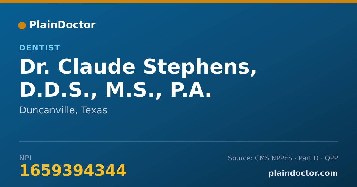 Shareable card for Claude Stephens, D.D.S., M.S., P.A. - Dentist, Duncanville, TX