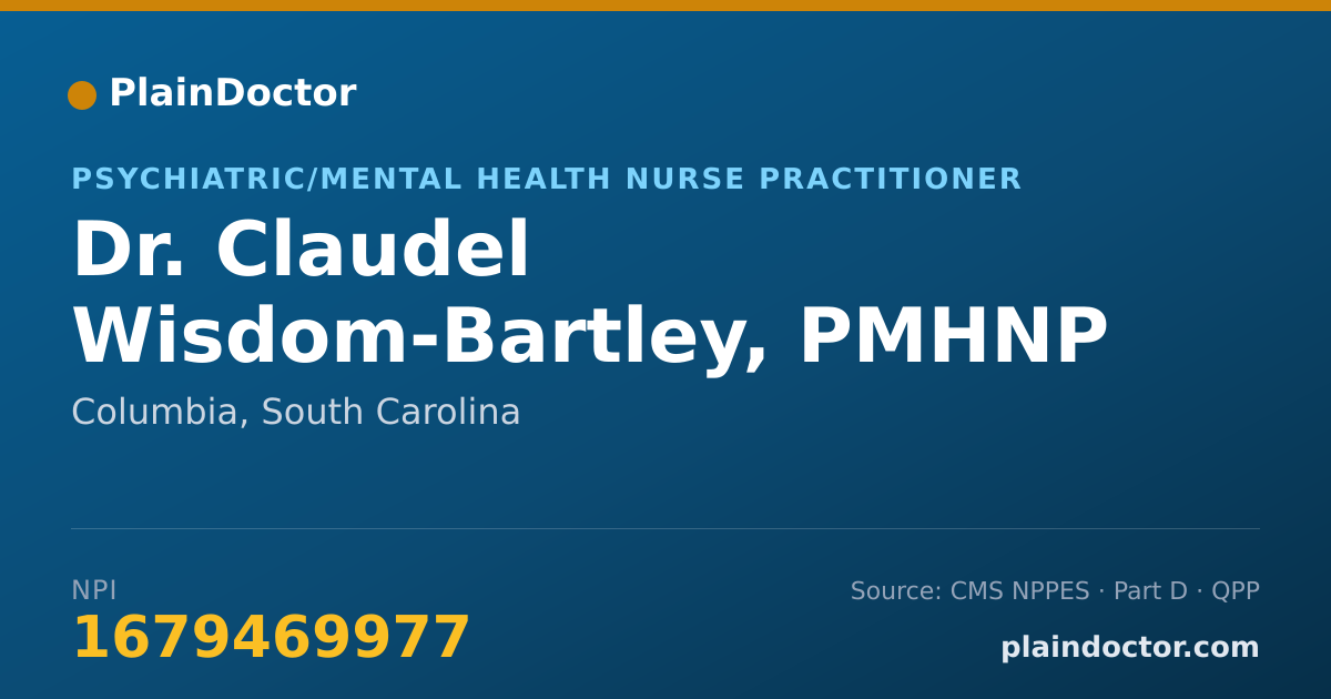 Shareable card for Claudel Wisdom-Bartley, PMHNP - Psychiatric/Mental Health Nurse Practitioner, Columbia, SC