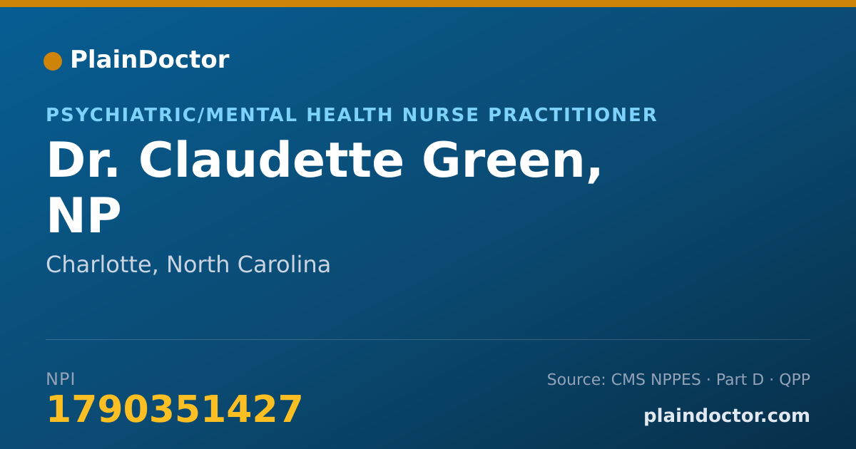 Shareable card for Claudette Green, NP - Psychiatric/Mental Health Nurse Practitioner, Charlotte, NC