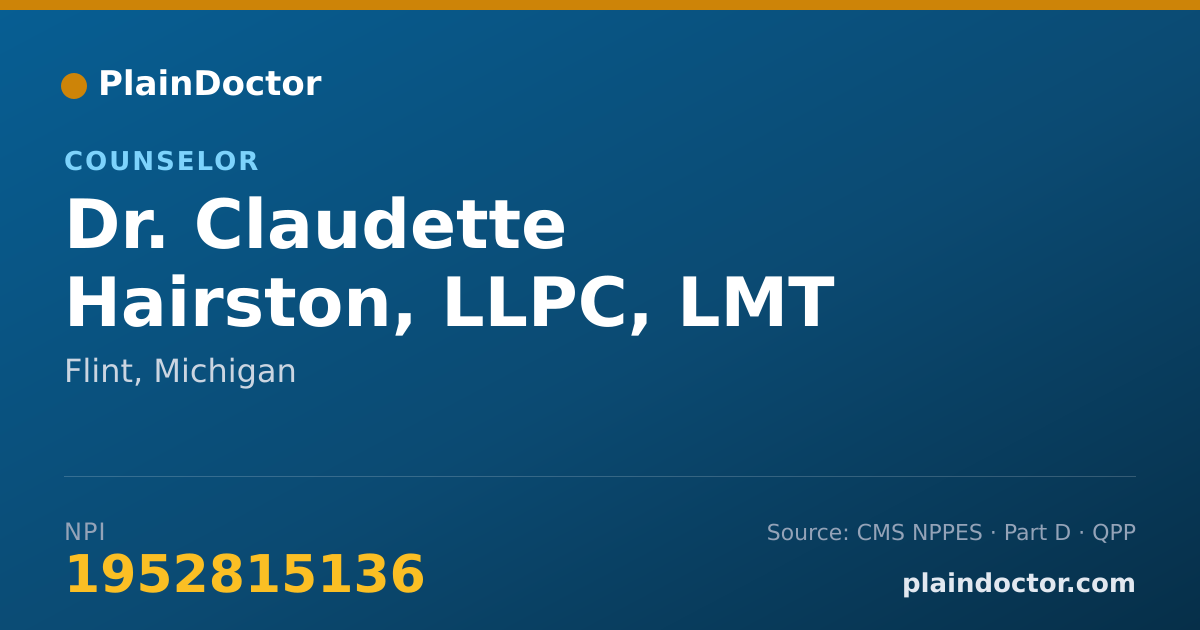 Shareable card for Claudette Hairston, LLPC, LMT - Counselor, Flint, MI
