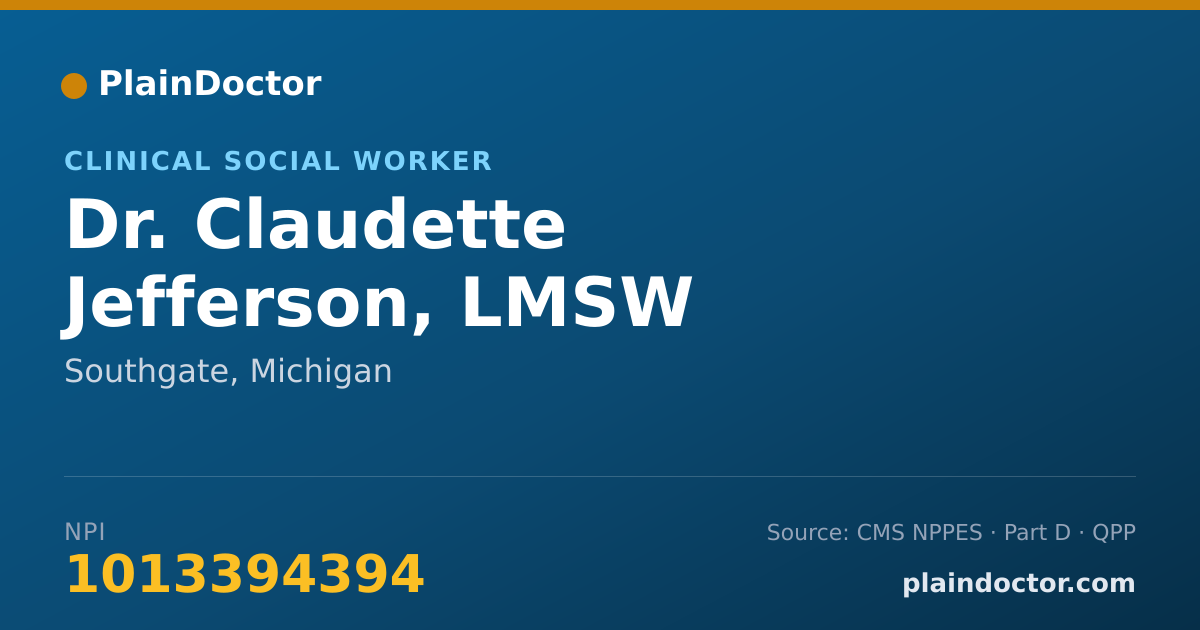 Shareable card for Claudette Jefferson, LMSW - Clinical Social Worker, Southgate, MI