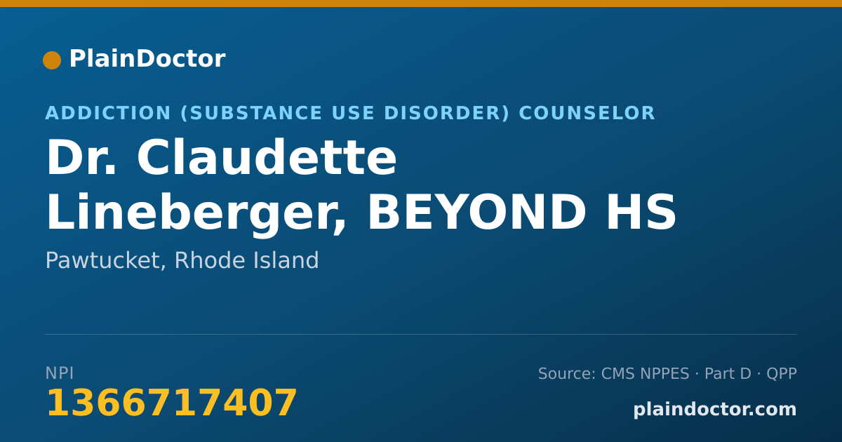 Shareable card for Claudette Lineberger, BEYOND HS - Addiction (Substance Use Disorder) Counselor, Pawtucket, RI
