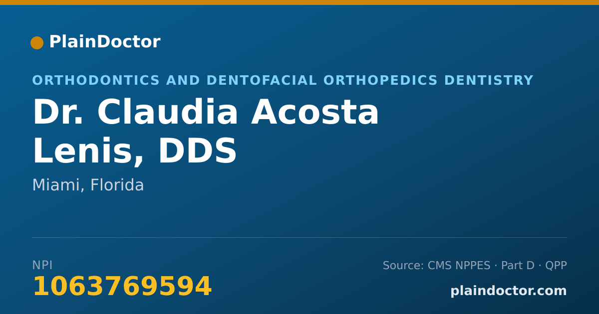 Shareable card for Claudia Acosta Lenis, DDS - Orthodontics and Dentofacial Orthopedics Dentistry, Miami, FL