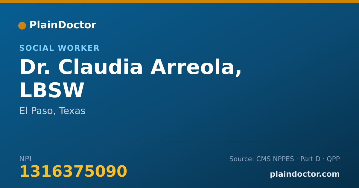 Shareable card for Claudia Arreola, LBSW - Social Worker, El Paso, TX