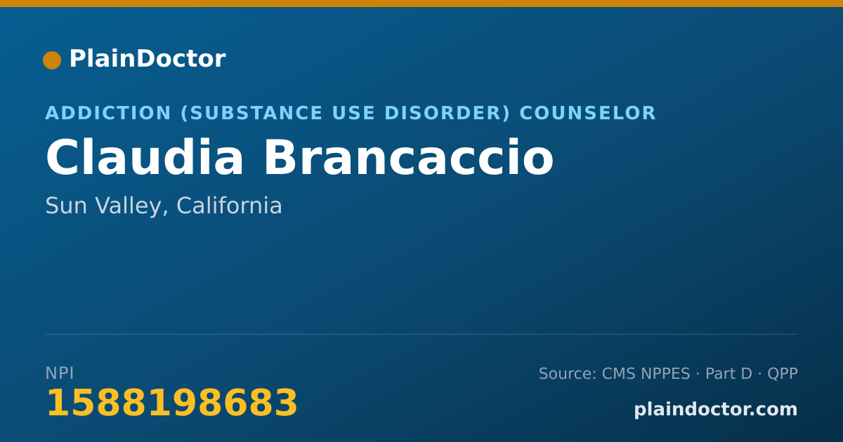 Shareable card for Claudia Brancaccio - Addiction (Substance Use Disorder) Counselor, Sun Valley, CA
