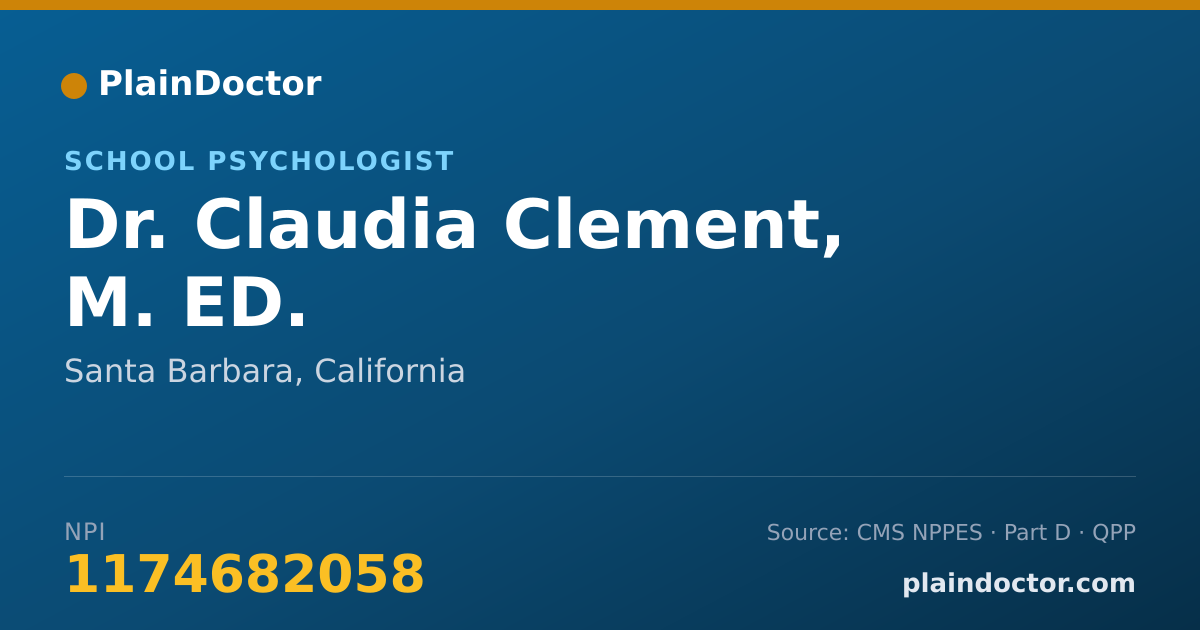 Shareable card for Claudia Clement, M. ED. - School Psychologist, Santa Barbara, CA
