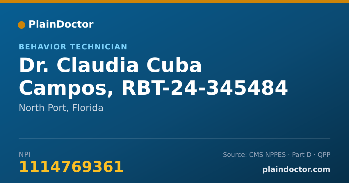 Shareable card for Claudia Cuba Campos, RBT-24-345484 - Behavior Technician, North Port, FL