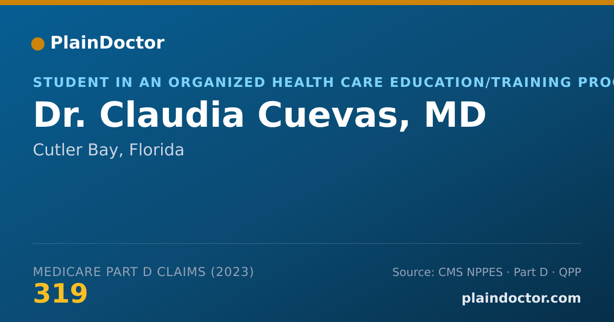 Shareable card for Claudia Cuevas, MD - Student in an Organized Health Care Education/Training Program, Cutler Bay, FL