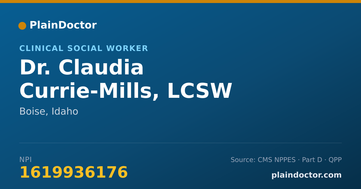 Shareable card for Claudia Currie-Mills, LCSW - Clinical Social Worker, Boise, ID