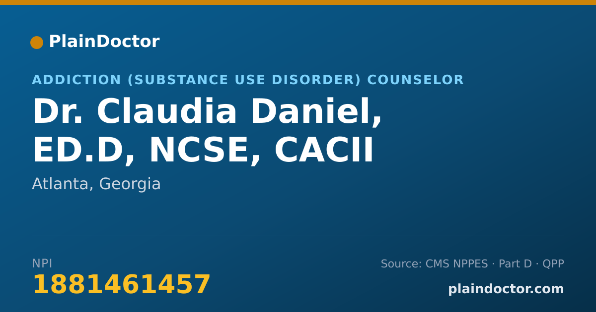 Shareable card for Claudia Daniel, ED.D, NCSE, CACII - Addiction (Substance Use Disorder) Counselor, Atlanta, GA