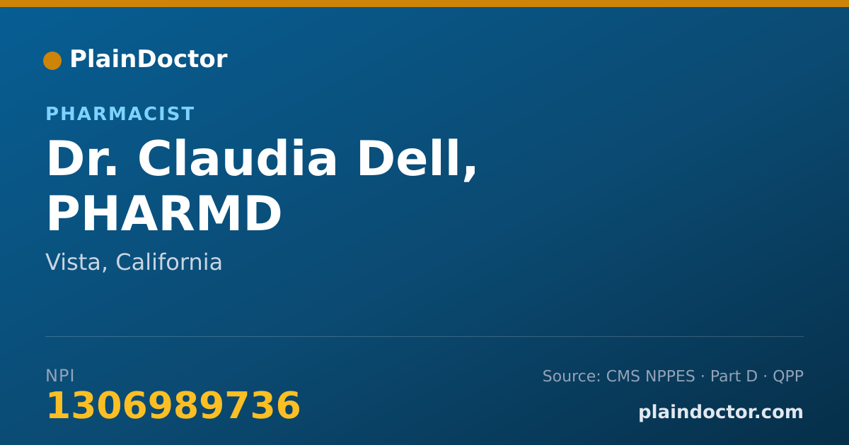 Shareable card for Claudia Dell, PHARMD - Pharmacist, Vista, CA