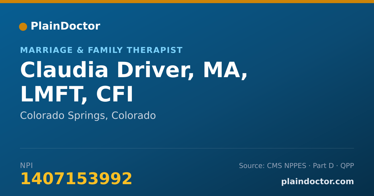 Shareable card for Claudia Driver, MA, LMFT, CFI - Marriage & Family Therapist, Colorado Springs, CO