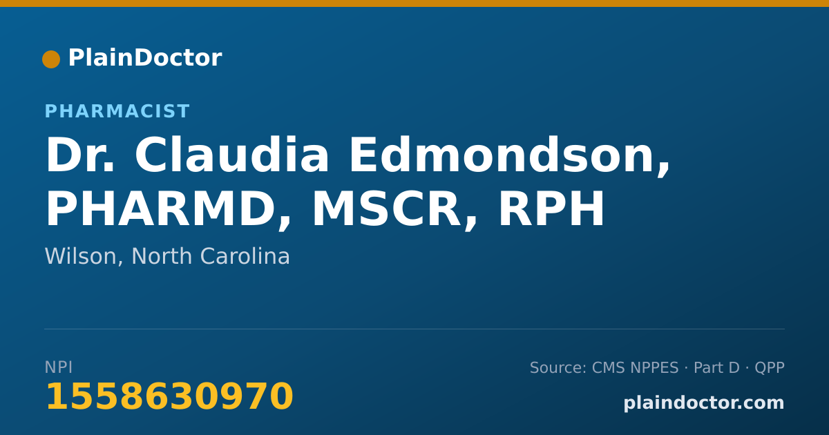 Shareable card for Claudia Edmondson, PHARMD, MSCR, RPH - Pharmacist, Wilson, NC