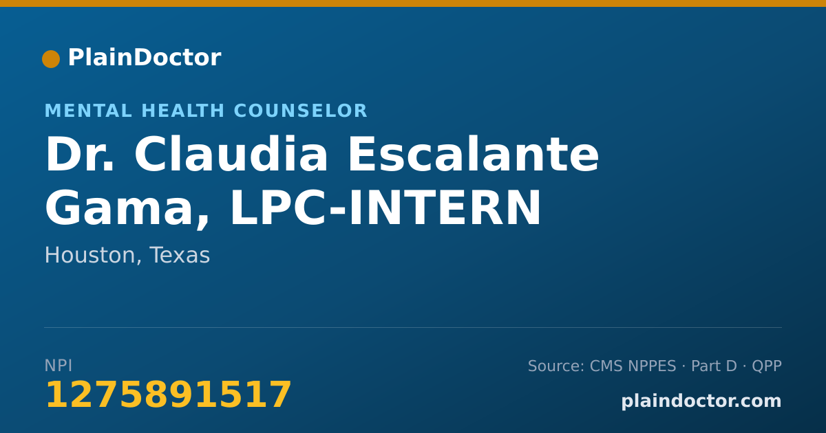 Shareable card for Claudia Escalante Gama, LPC-INTERN - Mental Health Counselor, Houston, TX