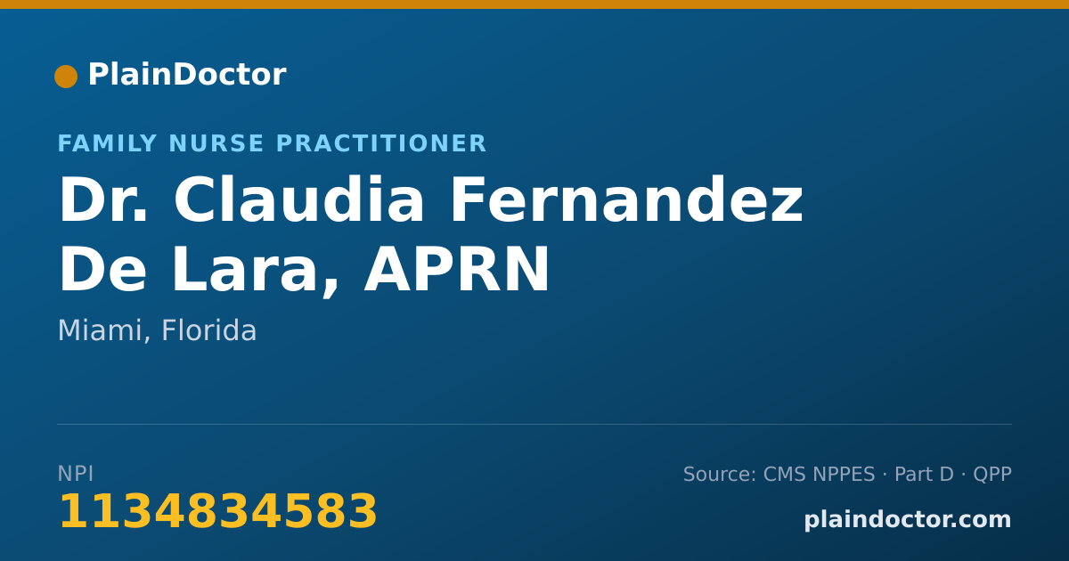 Shareable card for Claudia Fernandez De Lara, APRN - Family Nurse Practitioner, Miami, FL