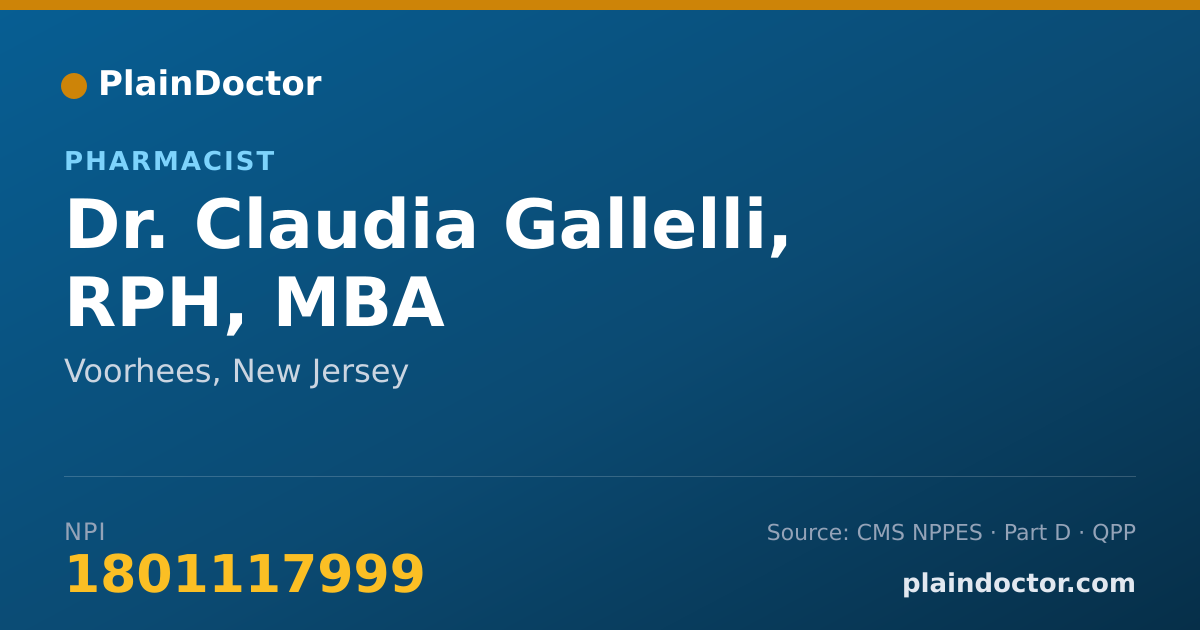Shareable card for Claudia Gallelli, RPH, MBA - Pharmacist, Voorhees, NJ