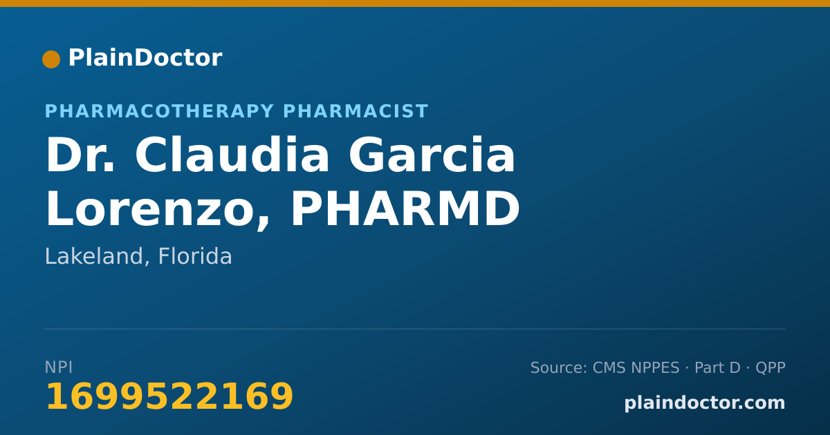 Shareable card for Claudia Garcia Lorenzo, PHARMD - Pharmacotherapy Pharmacist, Lakeland, FL