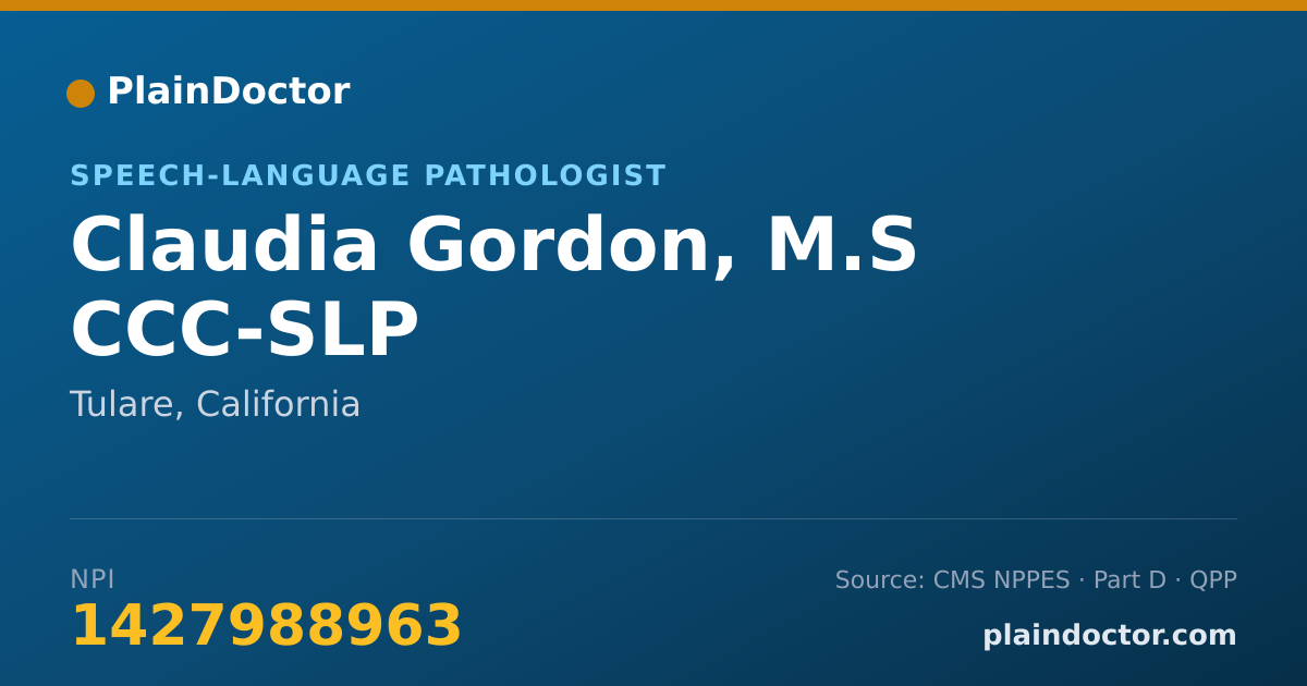 Shareable card for Claudia Gordon, M.S CCC-SLP - Speech-Language Pathologist, Tulare, CA
